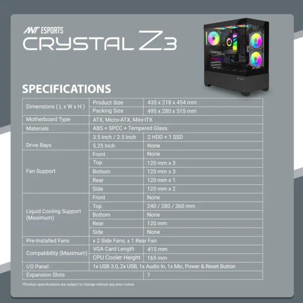 Ant Esports Crystal Z3 Mid-Tower Gaming Cabinet-Black (17)