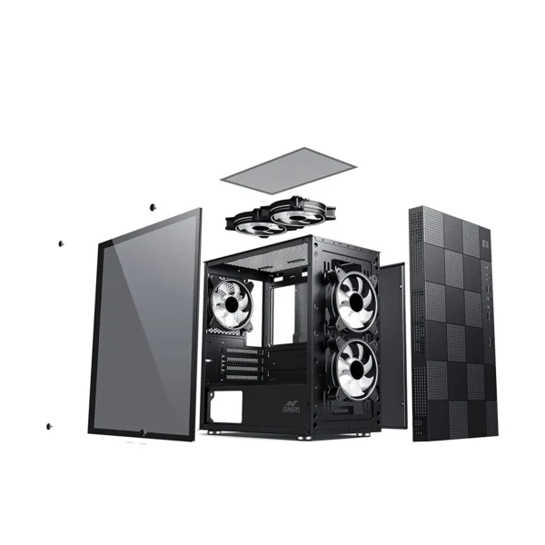 Ant Esports Elite 1000 TG Mid Tower Gaming Cabinet - Black (7)