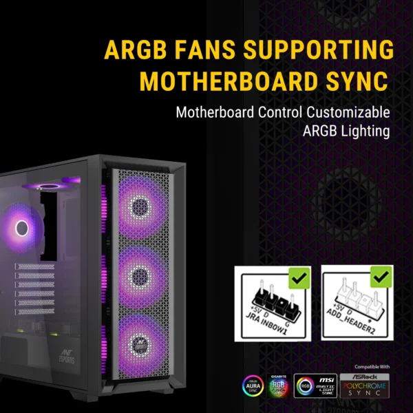 Ant Esports SX7 ARGB Mid-Tower Gaming Cabinet - Black (7)