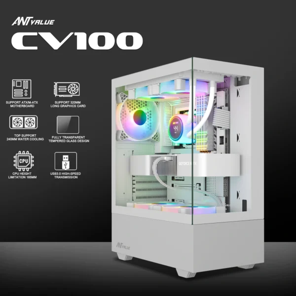 Ant Value CV100 Mid-Tower Computer Gaming Cabinet-White (13)